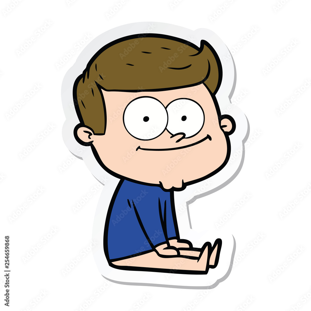 sticker of a cartoon happy man sitting