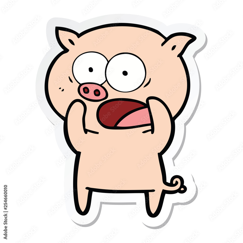 sticker of a cartoon pig shouting sticker of a cartoon pig shouting