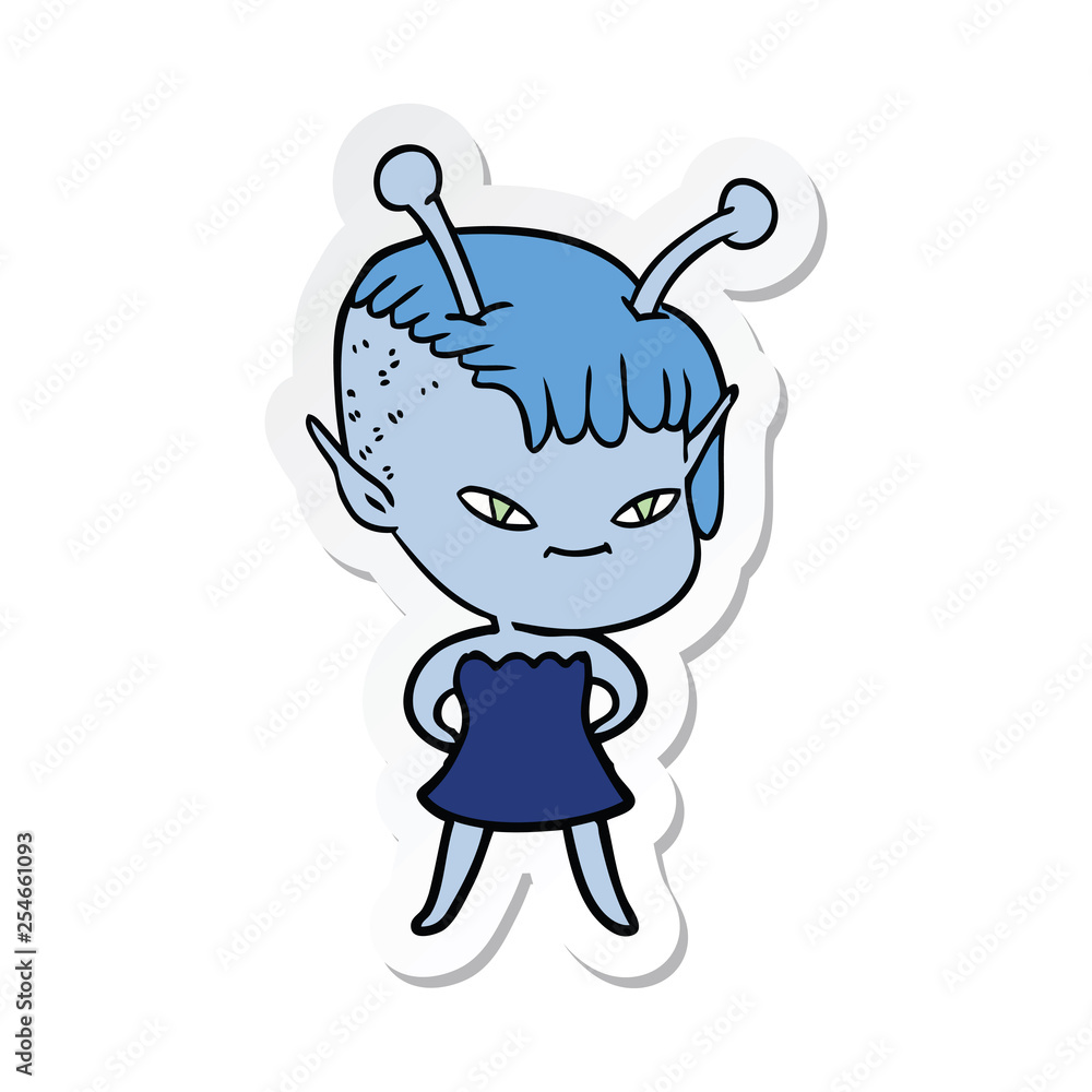 sticker of a cute cartoon alien girl sticker of a cute cartoon alien girl