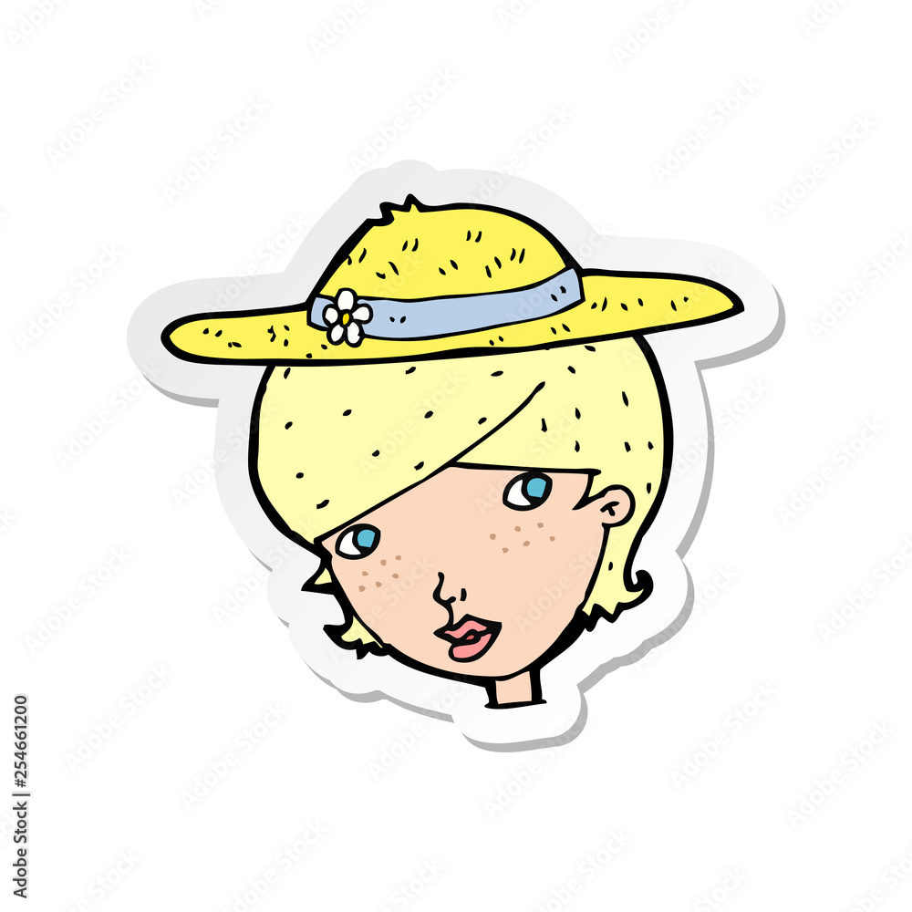 sticker of a cartoon woman wearing summer hat