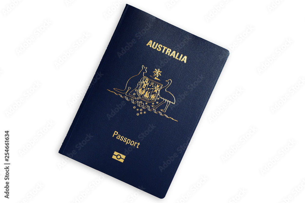 Australian blue biometric passport isolated on white background Australian blue biometric passport isolated on white background