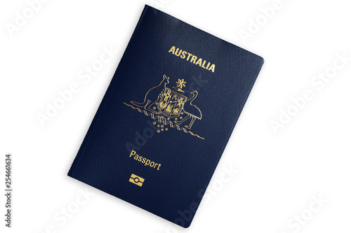 Australian blue biometric passport isolated on white background