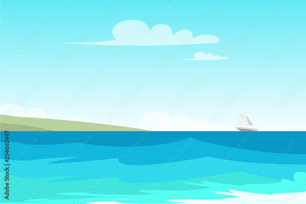 Seascape, seashore flat vector color illustration