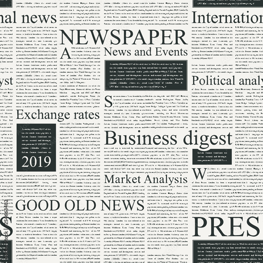Vector seamless pattern with newspaper columns. Text in newspaper page