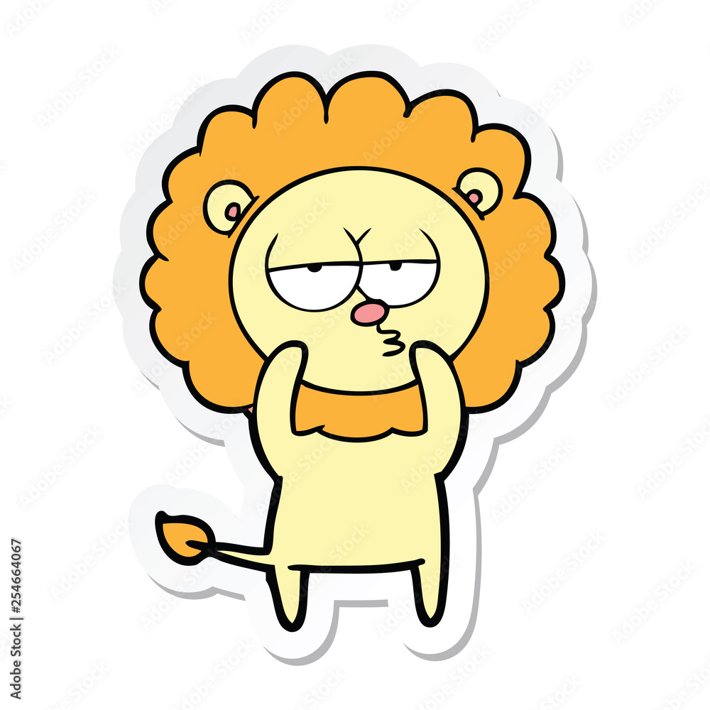 sticker of a cartoon bored lion