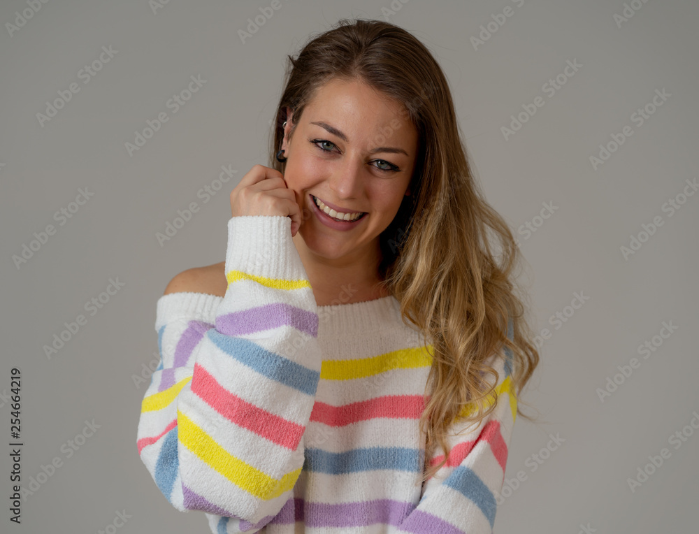 Portrait of young attractive woman with happy and smiling face. Human expressions and emotions Portrait of young attractive woman with happy and smiling face. Human expressions and emotions