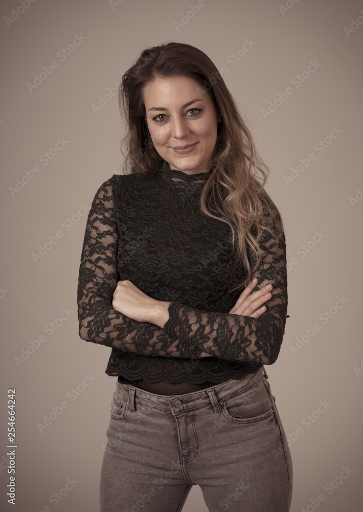 Portrait of young attractive woman with happy and smiling face. Human expressions and emotions Portrait of young attractive woman with happy and smiling face. Human expressions and emotions