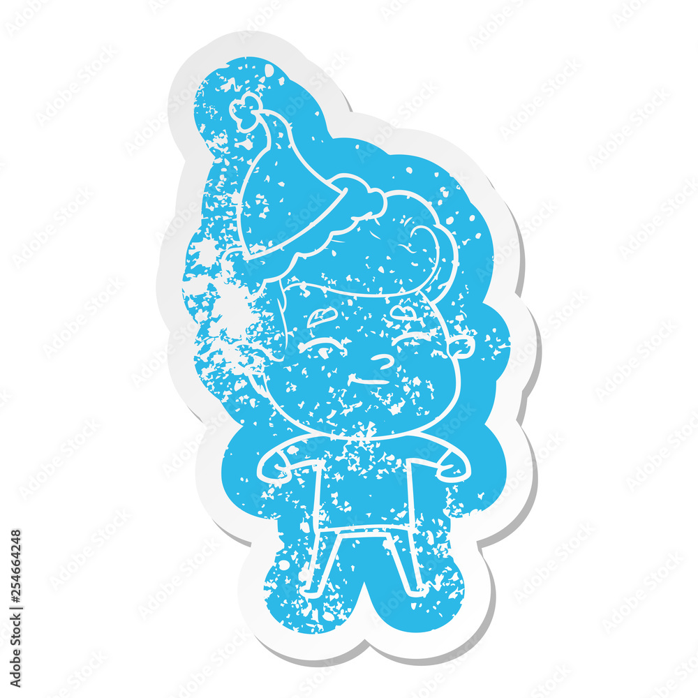 happy cartoon distressed sticker of a man wearing santa hat happy cartoon distressed sticker of a man wearing santa hat