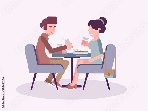 Couple in restaurant flat vector illustration