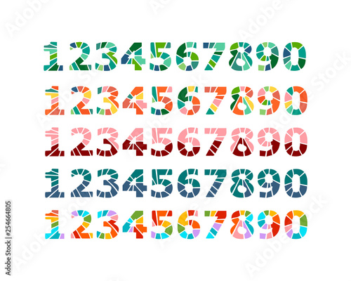 Hand drawn set of numbers in mosaic style cartoon minimalism