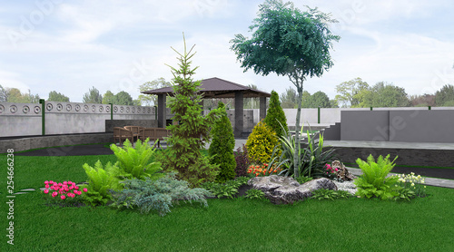 Estate landscape design, 3d illustration photo