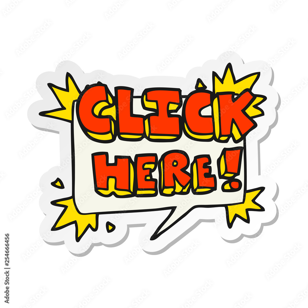 sticker of a cartoon click here sign sticker of a cartoon click here sign