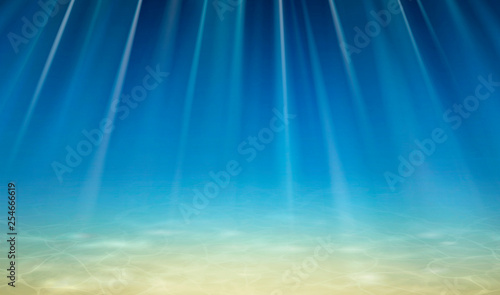Bottom of the ocean. Summer. Texture of water surface. Underwater background. Waves effects. Blue underworld. Diving. Sea water. Bottom view. Vector illustration nature background.