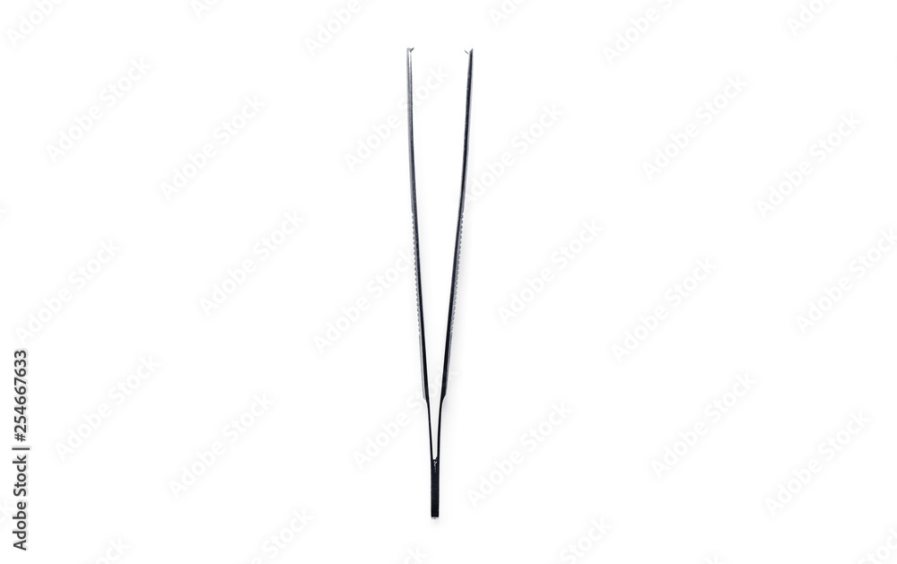 Metal medical tweezers isolated on white background Metal medical tweezers isolated on white background