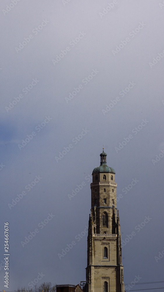 church tower of noerdlingen with sky background