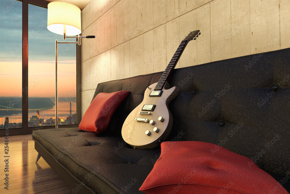 Fototapeta 3D rendering of a musician apartment in New York City.