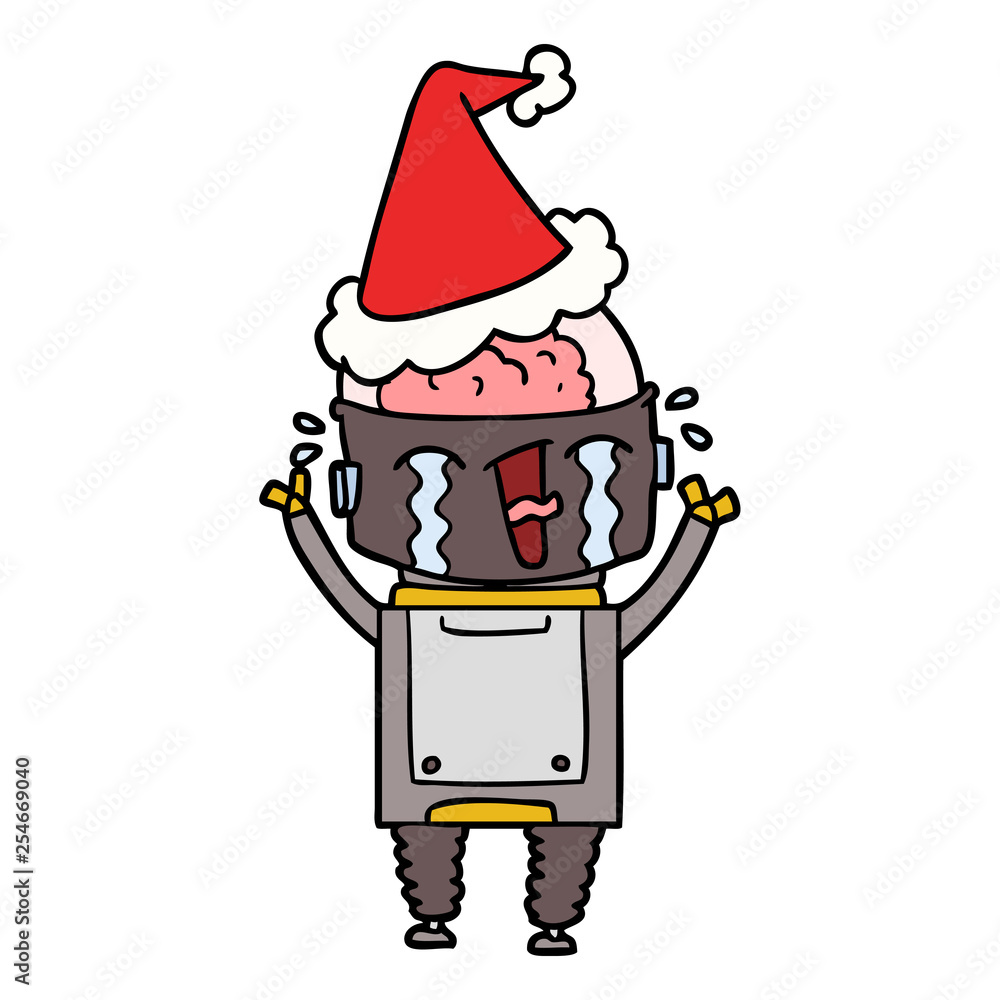 line drawing of a crying robot wearing santa hat line drawing of a crying robot wearing santa hat