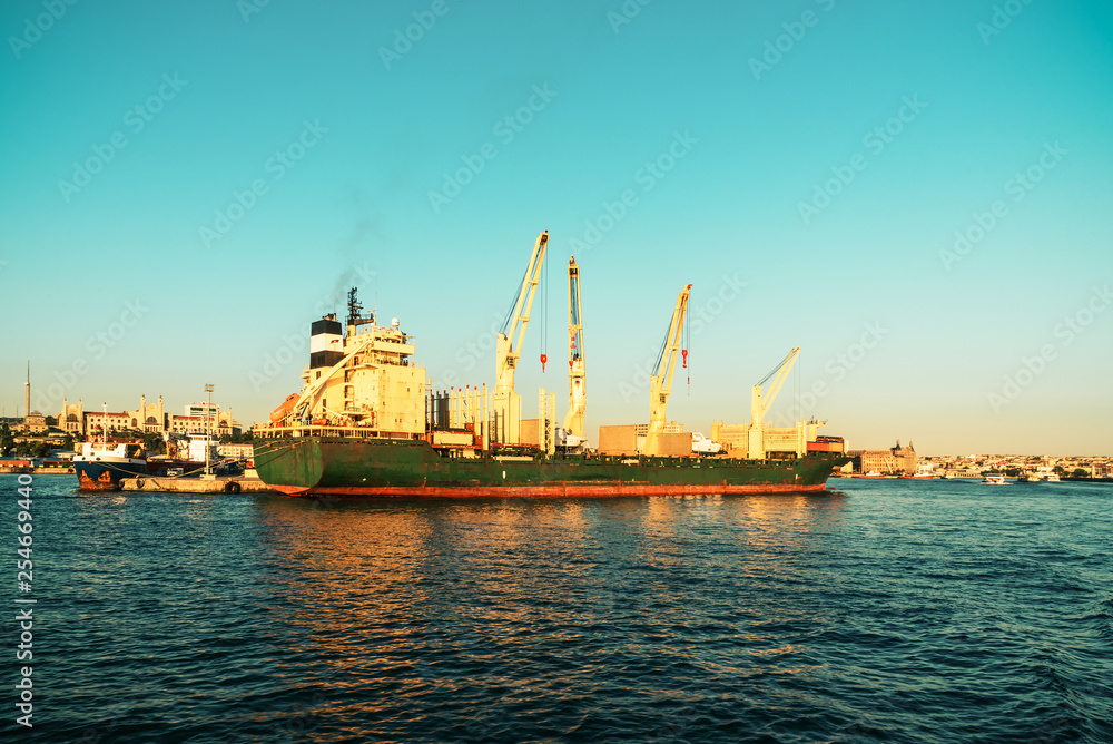 Big cargo ship in Istanbul port Kadikoy, Turkey