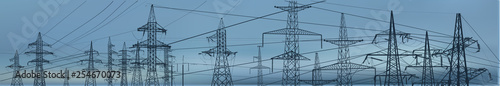 electric towers large group on blue