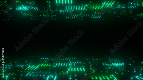 3d abstract art background render, circles and dots on the black, retrowave and synthwave illustration.