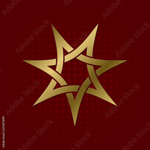 Sacred geometric symbol of seven pointed star plexus. Golden mandala logo.