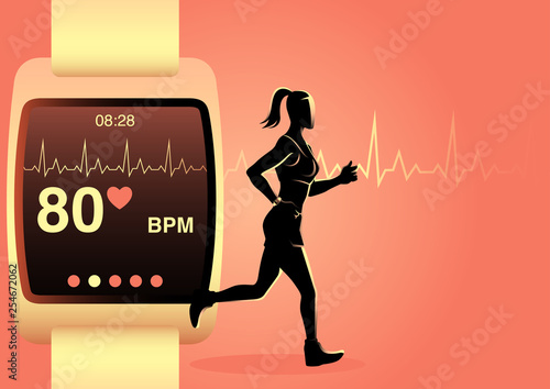 Woman jogging with smart watch