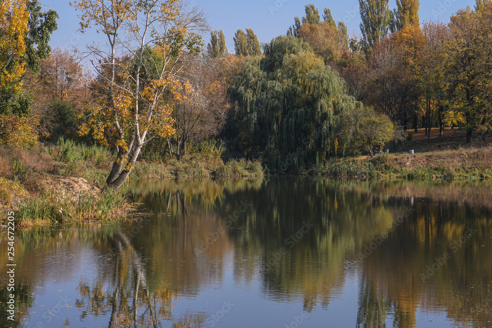 Beautiful autumn landscape in a beautiful park. Seasonal background for your design. Stock photo Beautiful autumn landscape in a beautiful park. Seasonal background for your design. Stock photo