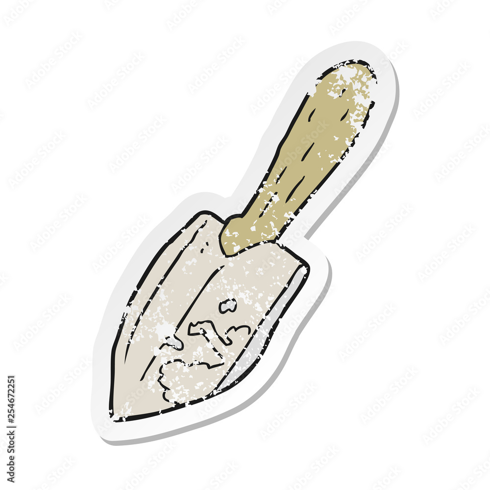 retro distressed sticker of a cartoon trowel retro distressed sticker of a cartoon trowel
