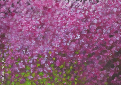 Illustration with pink flowers painted in oil painting