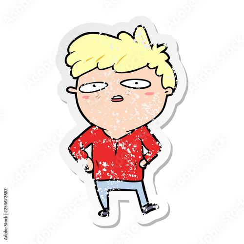 distressed sticker of a cartoon impatient man