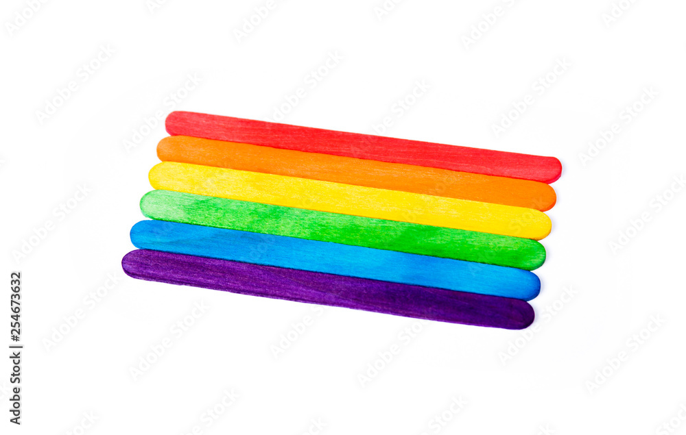 Popsicle Sticks Rainbow Color Isolated White Stock Photo