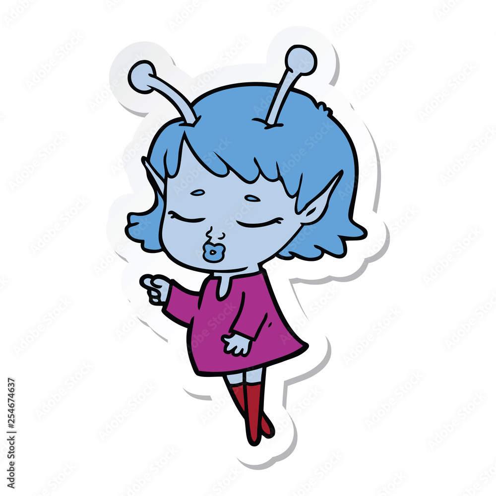 sticker of a cute alien girl cartoon sticker of a cute alien girl cartoon