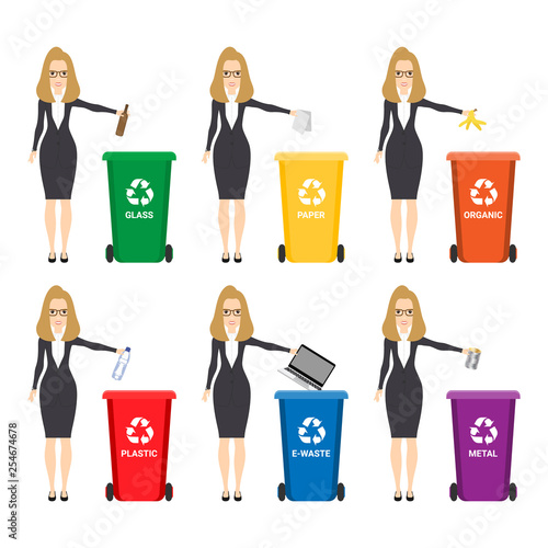 Trash bin, garbage can in flat design style. Ecology, environment symbol, icon. Cartoon vector illustration. Eps 10