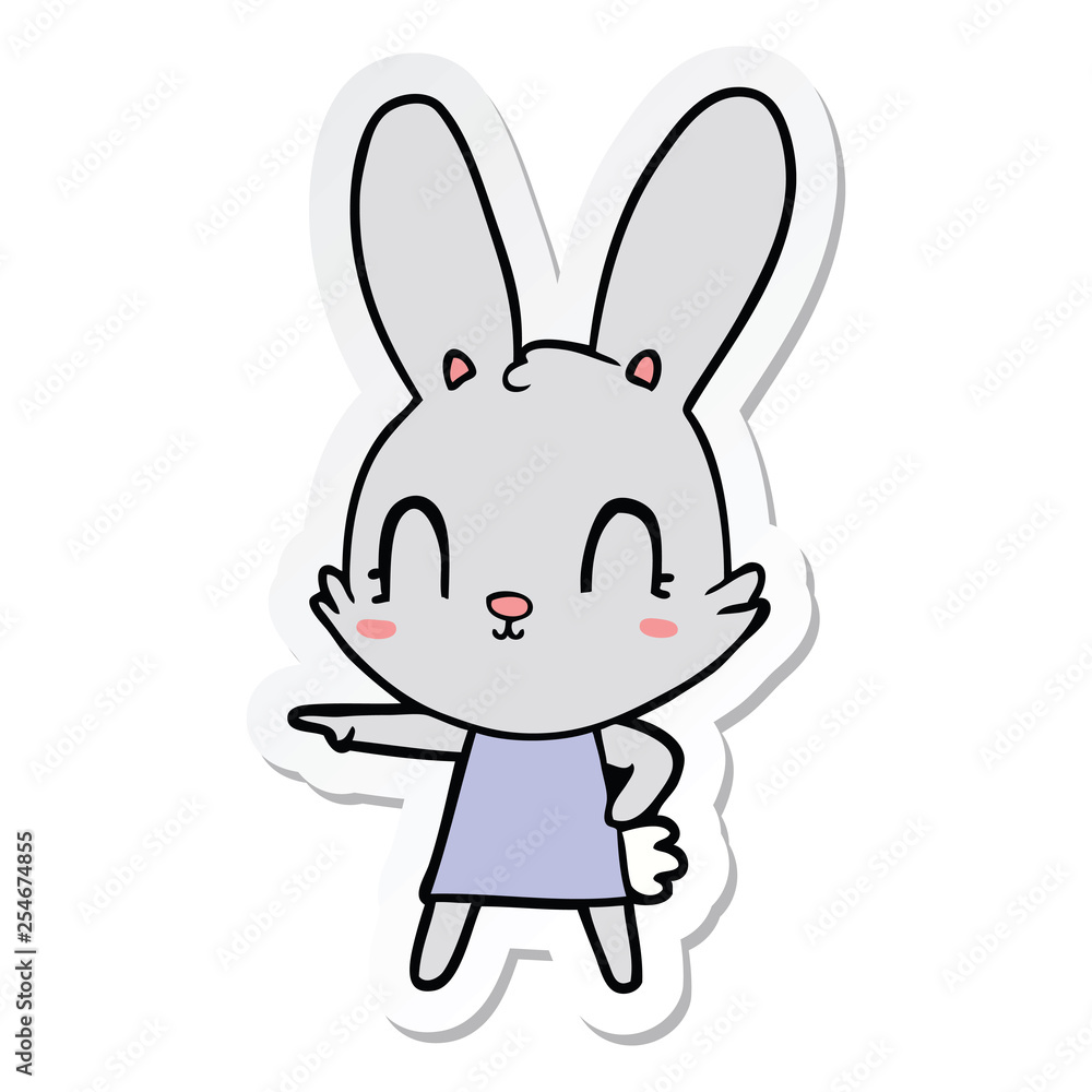 sticker of a cute cartoon rabbit in dress
