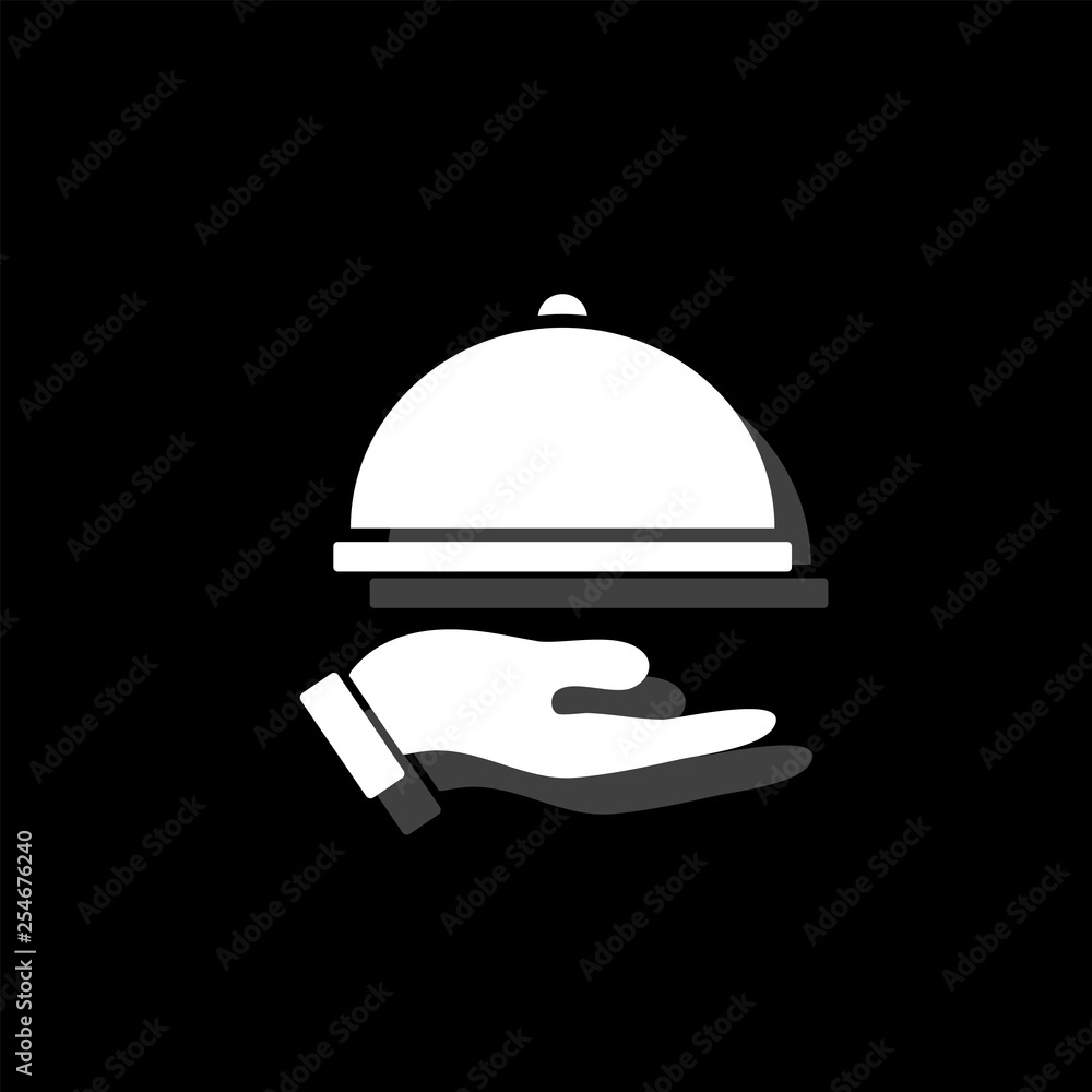 Fototapeta premium Restaurant cloche in hand icon flat