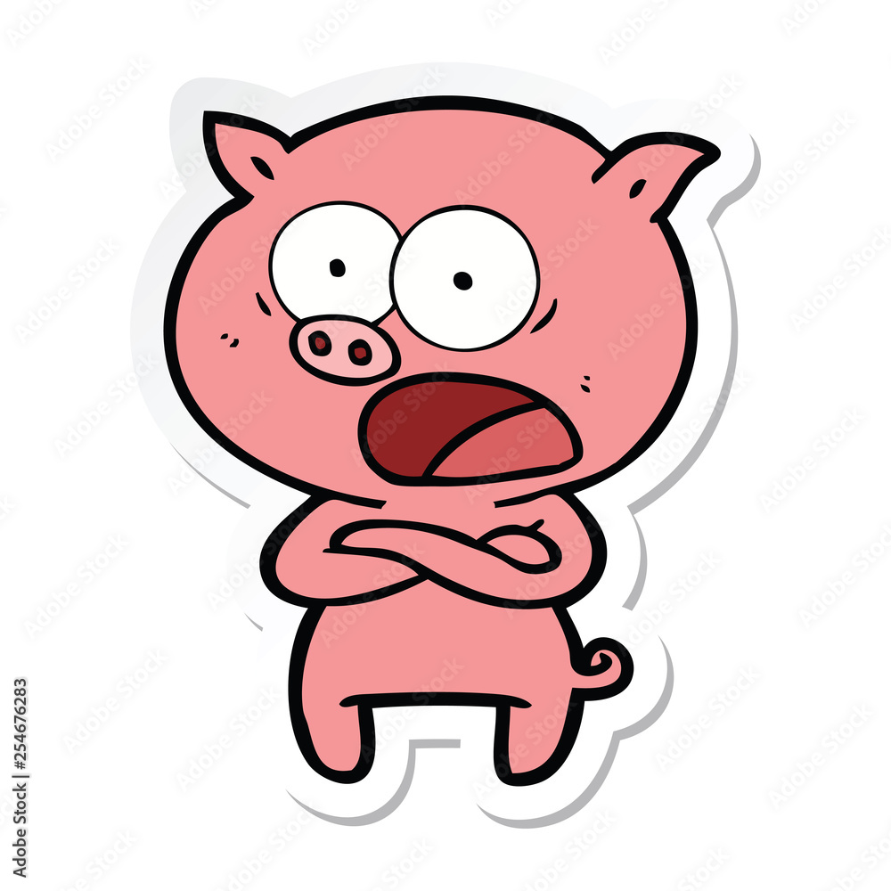 sticker of a cartoon pig shouting sticker of a cartoon pig shouting