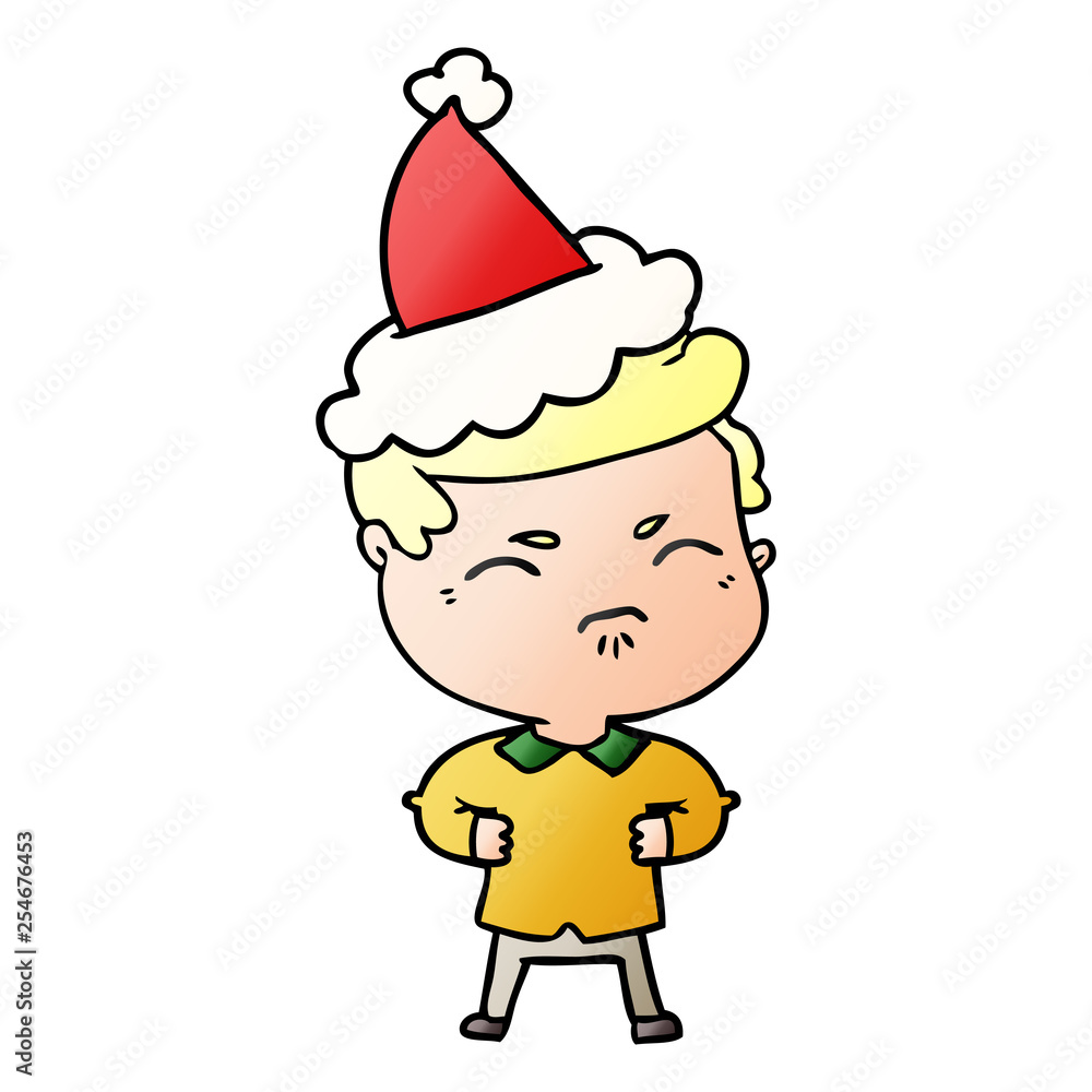 gradient cartoon of a annoyed man wearing santa hat gradient cartoon of a annoyed man wearing santa hat