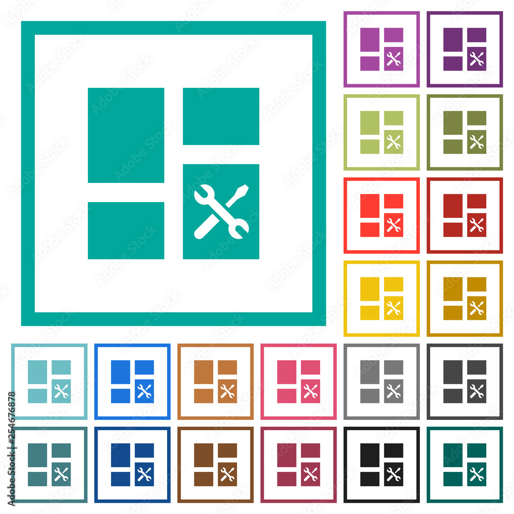 Dashboard tools flat color icons with quadrant frames Dashboard tools flat color icons with quadrant frames
