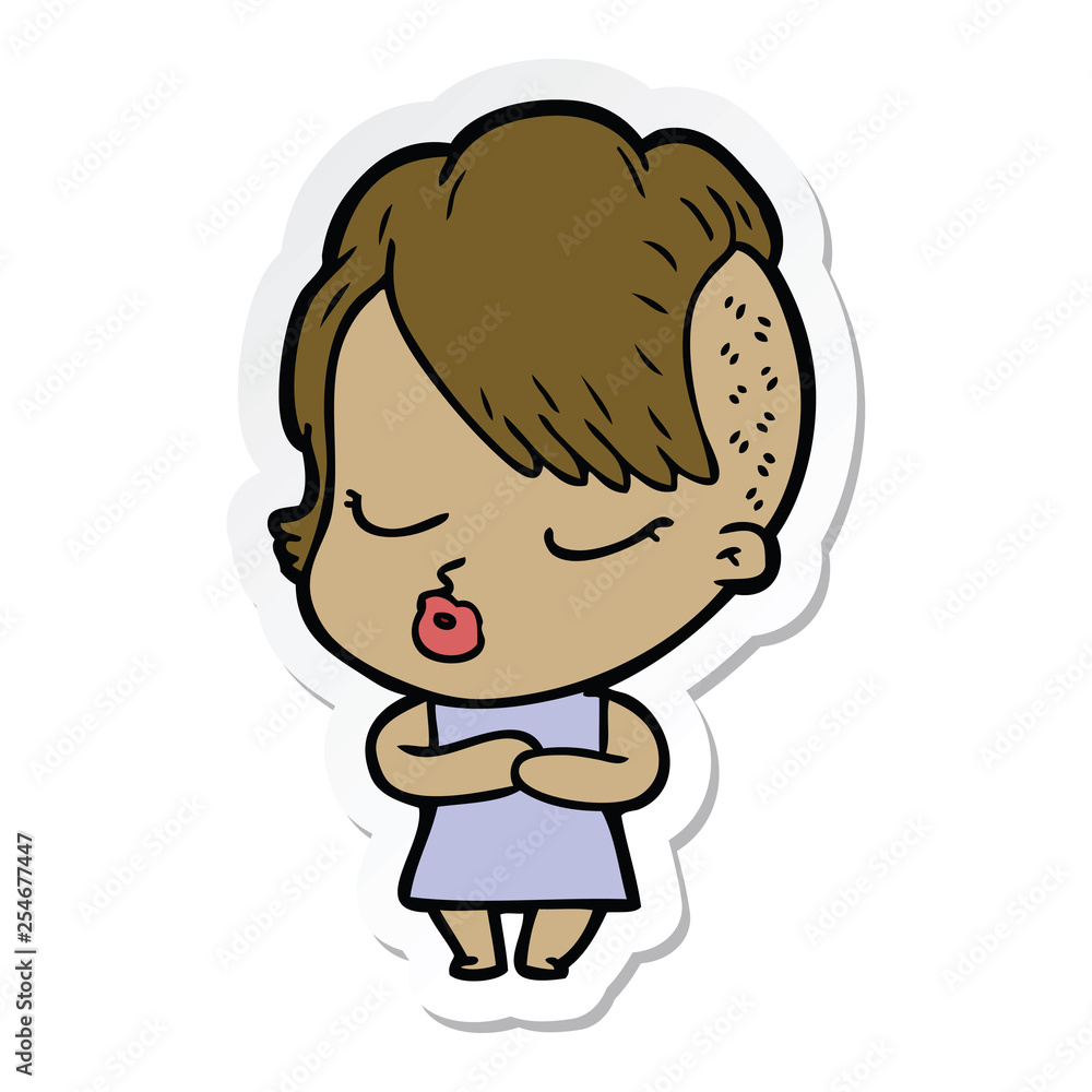 sticker of a cartoon pretty hipster girl