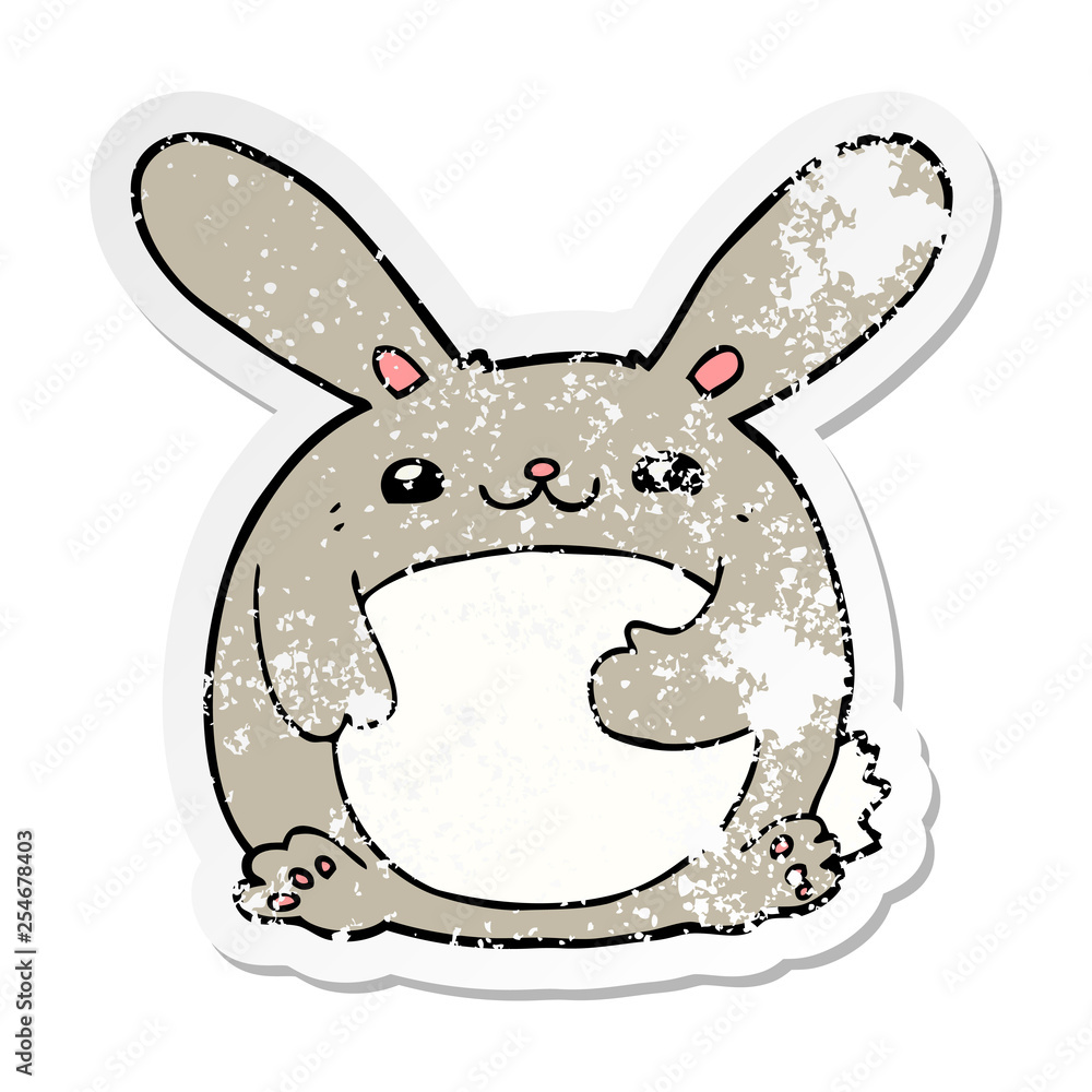 distressed sticker of a cartoon rabbit distressed sticker of a cartoon rabbit