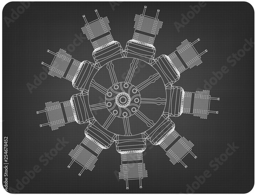 Radial engine on a gray