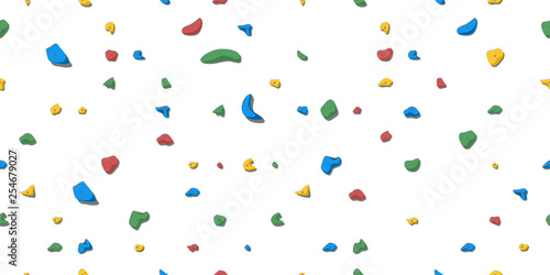 Holds for rock climbing on a wall in the gym. Seamless background flat style vector illustration.