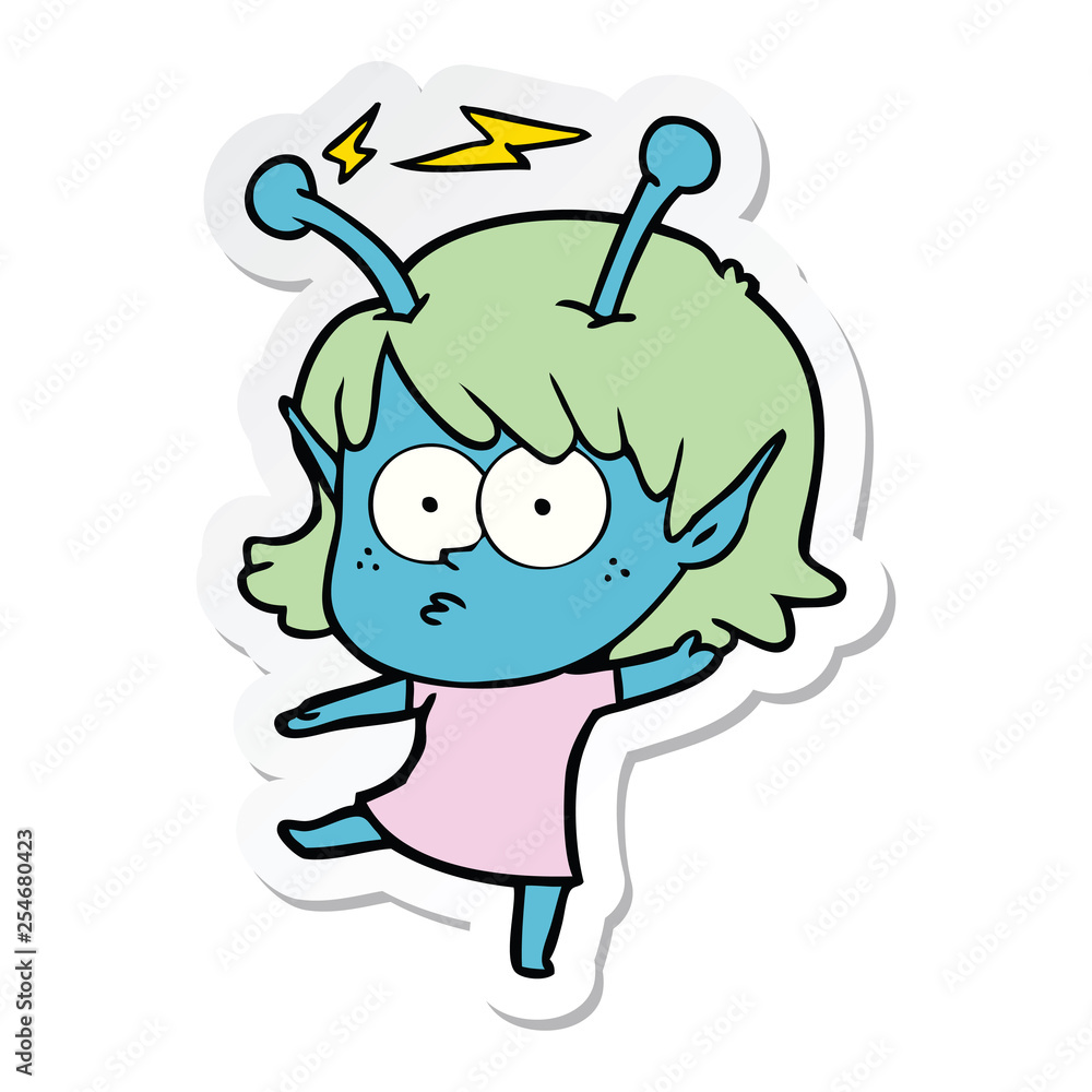 sticker of a cartoon alien girl