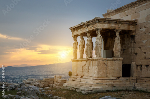 The Caryatids of the Erechtheion. A caryatid is a sculpted female figure serving as an architectural support taking the place of a column or a pillar supporting an entablature on her head.