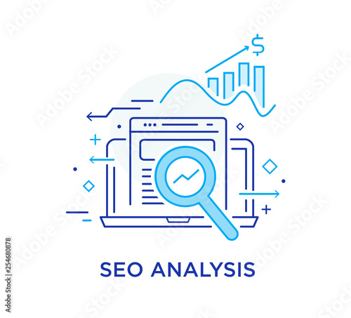 Calculator, data, study. Seo analysis. growth chart. Stock vector illustration in flat design. Line icon illustration
