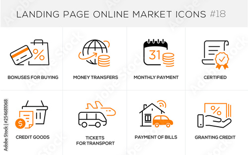 Flat line design concept icons for online shopping, website banner and landing page