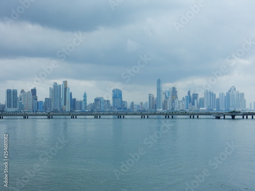 Panama city skyline in a cloudy day with the city coastal belt  Panama  Central America