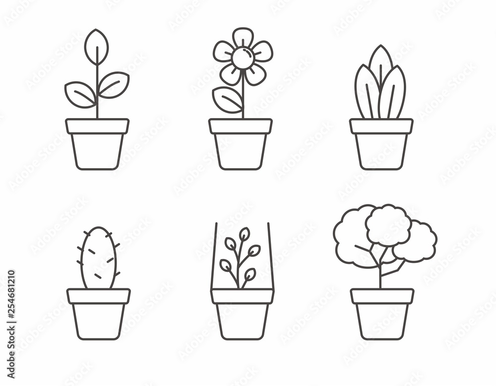 Set of plant and flower icon with simple line design Set of plant and flower icon with simple line design