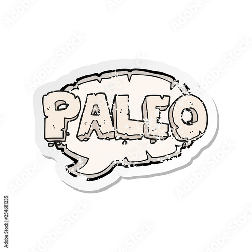 retro distressed sticker of a paleo cartoon sign