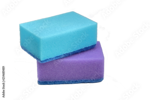 2 sponges for washing dishes blue and lilac isolate on white